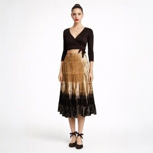 Marciano Velvet Skirt M Gold Brown Ombre Tiered Whimsigoth  Boho Fairycore Midi